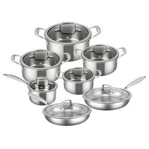 Tất Cả Các Mạ 12Pcs Triply 304/316 Không Dính Thép Không Gỉ Đồ Nấu Nướng Set Không Có Lớp Phủ Nhà Bếp Nấu Ăn Chậu Và Chảo Set Với Glass Nắp - Product Image 1