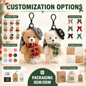 Porte-clés en peluche ours de Noël mignon sur mesure, directement de l'usine, fabricant OEM ODM pour cadeaux, marques à étiquette privée et commandes en gros - Product Image 3