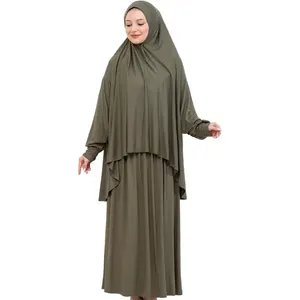 Robe de prière douce Prien pour femmes, ensemble abaya hijab musulman, tenue de prière longue en coton turc, vêtements islamiques pour le Ramadan OEM - Product Image 1