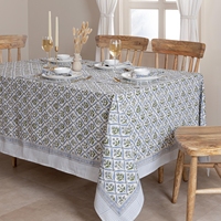 Nappe de table en coton pur imprimée, bleu vert, motif botanique géométrique, nappe rectangulaire pour salle à manger