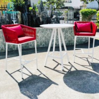 Ensemble de chaises de bar hautes modernes en aluminium rouge pour l'extérieur, chaises de salle à manger en corde, table pour bar à domicile, écologique, résistant aux intempéries