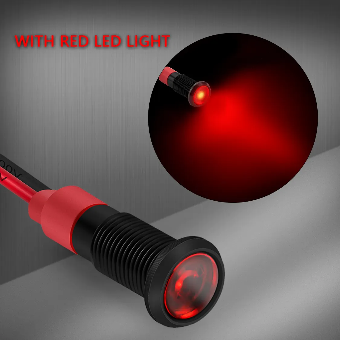 DaierTek 6mm 1/4" 12V LED Indicator Light 12 Volt Red Pilot Lamp IP67 Waterproof Aluminum Metal Material Black Bezel With Wire