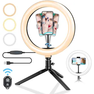 Lampu cincin swafoto 10 inci dengan Desktop Live Stream, dudukan Tripod 10 inci LED Live Kit lampu cincin untuk fotografi riasan