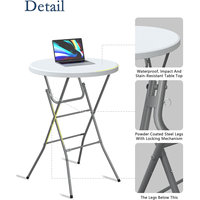 Tables de cocktail pliantes rondes en plastique de 80 cm de haut pour événements et fêtes, idéales pour les banquets de jardin, les mariages et la location extérieure.