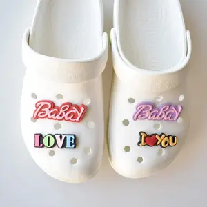 Shoes clog accessories soft plastic word flat back character kiss baby vip i love you letter shoes charms
