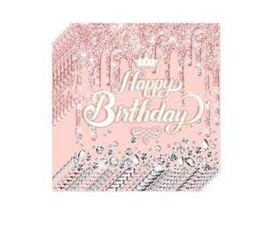 <span class=keywords><strong>Vaisselle</strong></span> d'<span class=keywords><strong>anniversaire</strong></span> <span class=keywords><strong>rose</strong></span> et or <span class=keywords><strong>rose</strong></span>, assiettes à dessert, serviettes, fournitures de fête jetables - Product Image 2