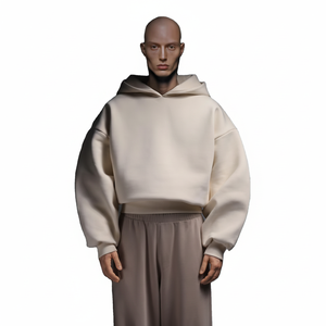 Unisex Oversized Beige Hoodie Knitted Winter Solid Pattern Washed Technique - Product Image 1