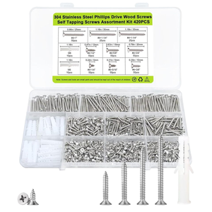 Industrial Grade #4 Flat Head <strong>Small</strong> <strong>Wood</strong> <strong>Screws</strong> Assortment Kit 420Pcs Fine Thread Drive Cabinet Hinge <strong>Screws</strong> - Product Image 1