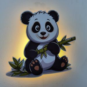 Panda Luz de pared de madera Decoración de pared de guardería con luz LED Habitación de niños Luz de noche decorativa Interruptor de cable AA Funciona con pilas - Product Image 2