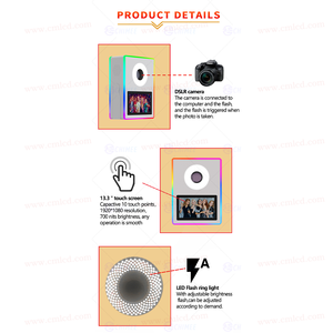 Machine photomaton intelligente à écran tactile de 13,3 pouces, lampe flash adaptée aux appareils <span class=keywords><strong>photo</strong></span> reflex numériques, photomaton selfie, angle de tête réglable, photomaton de fête - Product Image 5