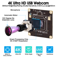 Módulo de Cámara USB ELP 4K Ultra HD 8MP CMOS con Sensor IMX415, Lente con Enfoque Automático sin Distorsión, Plug & Play UVC para Lightburn