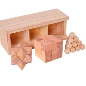 Hot Sale 3-in-1 Classic Kongming Lock Wooden Brain Teaser <b>Cube</b> Puzzle Custom Logo Gift Set for Kids and Adults - Product Image 5