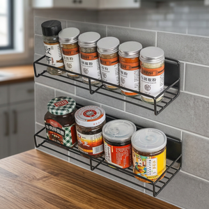 Étagère à épices magnétique à double niveau, support de rangement en métal pour cuisine, design minimaliste, forme rectangulaire - Product Image 5
