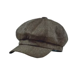 İngiliz retro ince pamuk ve keten sekizgen şapka unisex düz renk newsboy şapka kişiselleştirilmiş özelleştirme bere şapka