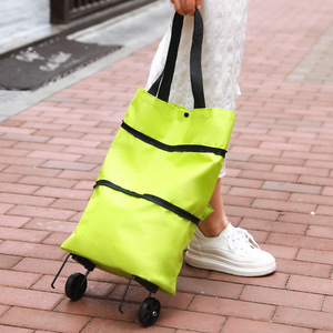 Portable Shopping <b>Cart</b> Foldable Lightweight 4 <b>Wheel</b> PU <b>Wheels</b> For Home Use Green - Product Image 1