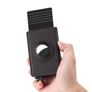 Casekey Minimalist Litchi Pattern Genuine Leather Credit Pop up Cardholder RFID Security Tri Fold Retro Automatic <b>Smart</b> <b>Wallet</b> - Product Image 1