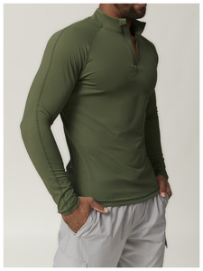 Haut de sport pour homme à col montant et demi-zip, coupe ajustée, à manches longues, séchage rapide, pour la course, le fitness et les loisirs - Product Image 3