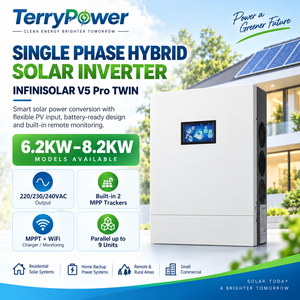 Onduleur solaire hybride monophasé 6.2KW 8.2KW double MPPT 48V pour batterie au lithium, WiFi, raccordement au réseau et hors réseau, onde sinusoïdale pure - Product Image 3