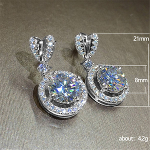 Orecchini Pendenti a Cuore con Zirconia Cubica per Donne, Gioielli da Sposa - Product Image 5