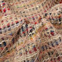 Tissu en tweed croisé épais 100 % polyester respirant, brodé de paillettes multicolores et de dentelle tissée, pour robes de filles et femmes