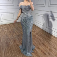 Robes de soirée scintillantes dorées Serene Hill LA73410 2026, style sirène, épaules dénudées, corset, robes de soirée formelles avec fente haute