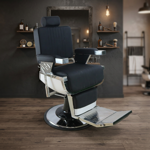 Sillón de Barbería de Lujo, Moderno, de Cuero PU de Alta Calidad, con Estructura de Acero Resistente, Color Negro - Product Image 2