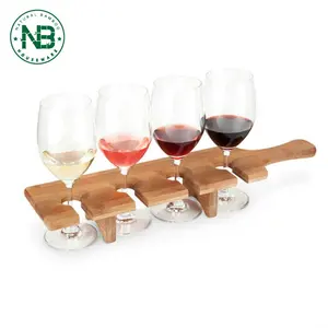 Bamboo Flight Tasting Paddle With 4 Wine Glasses Holder For Bar