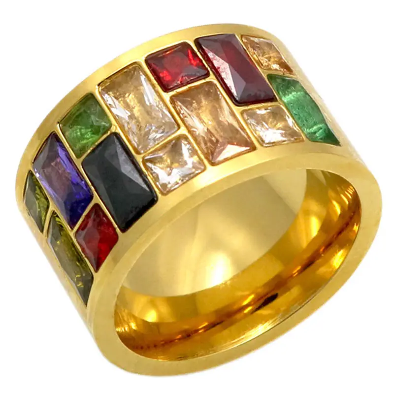 Multicolor Crystal Rings For Women 316L Stainless Steel Ring Female Rainbow Color Stone Zircon Ring Fashion Jewelry
