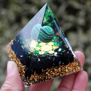 Crystal Epoxy Pyramid Resin Craft With Malachite Ball Home Decoration Artistic <b>Desktop</b> Ornament - Product Image 2