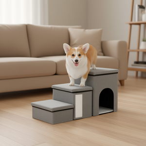 Escalier pour animaux de compagnie, 42 cm de hauteur, pliable, marches de rangement pour petits chiens et chats, mobilier d'intérieur pour animaux, design moderne - Product Image 2