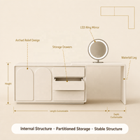 Meuble-lavabo moderne en contreplaqué avec rangement intégré, design extensible, hauteur réglable, table de maquillage pour usage commercial