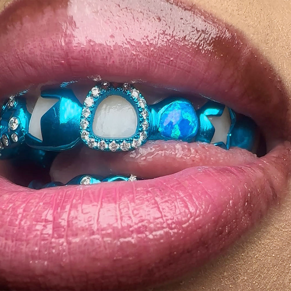 Grillz bleus personnalisés, haut et bas
