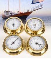 4 Buah/Set Casing Baja Tahan Karat Stasiun Cuaca Tradisional Barometer Higrometer Suhu dan Jam Pasang Surut Ukuran Besar 150Mm
