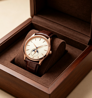 Montre mécanique automatique classique pour homme avec phases de lune, boîtier fin, bracelet en cuir de crocodile, montre-bracelet formelle pour affaires