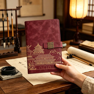 Black Leather Hardcover Diary A5 Size With Golden Temple Design UV Printing Sewing Binding Gift Notebook - Product Image 6