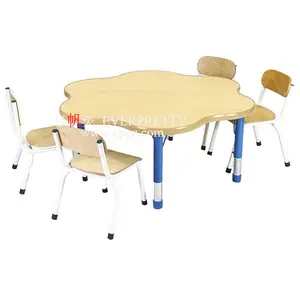 Economical 6 Seats Flower Shaped Plastic Reading Table and Chair Set for Kindergarten