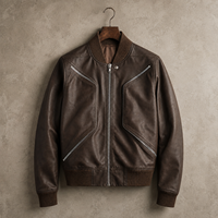 Blouson aviateur homme personnalisé en similicuir vintage avec bordure côtelée, faible MOQ, fabrication sur mesure