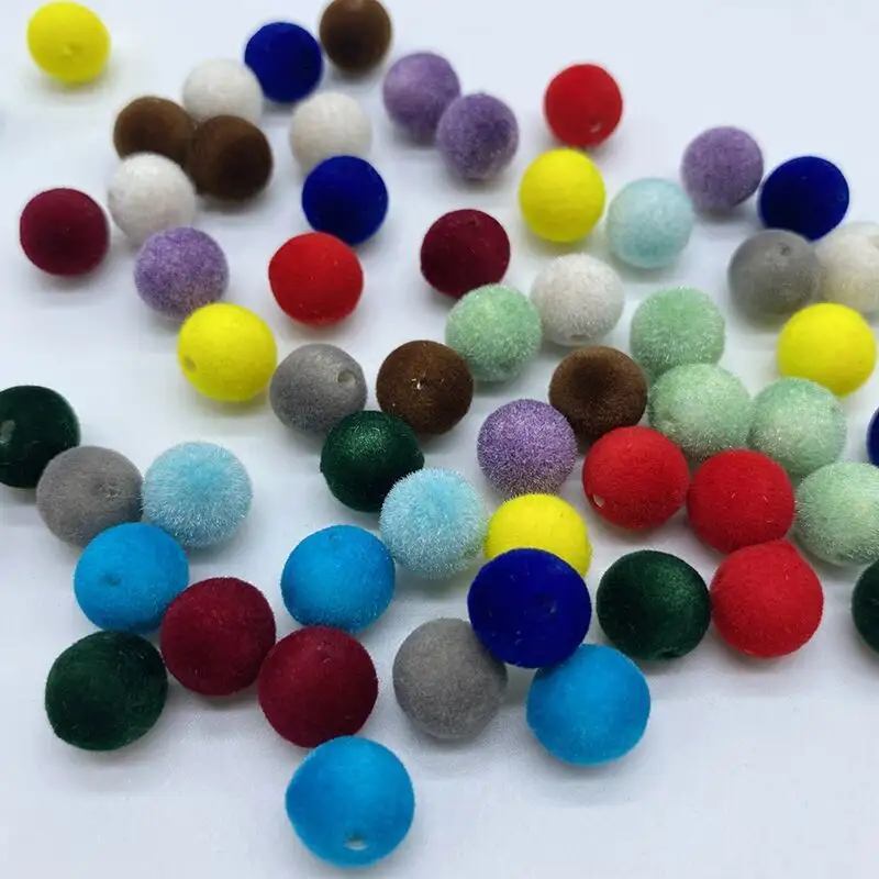 Perles floquées de style rétro de 8/10mm de vente directe d'usine avec des perles rondes en plastique de trous droits pour la fabrication de sacs