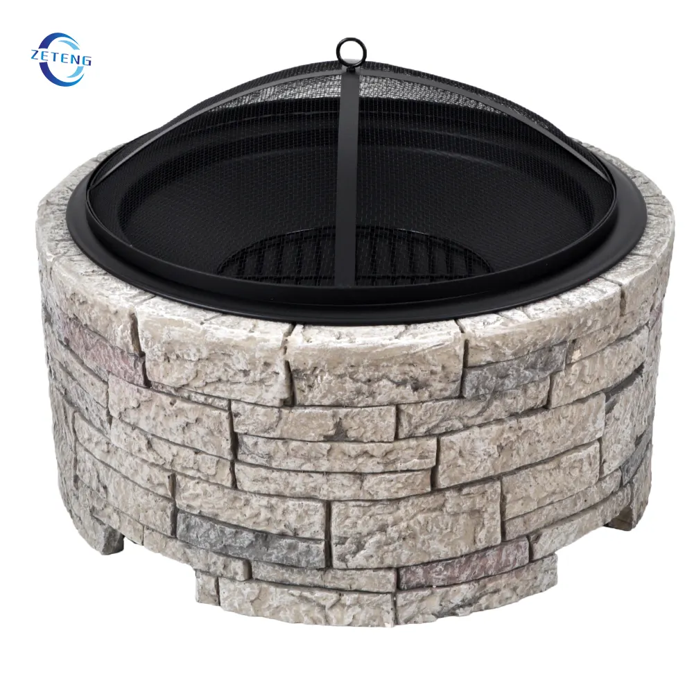 Outdoor Round Magnesium Oxide Fire Pit MGO Wood Burning Garden Stone Firepits