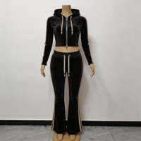 Ensemble de survêtement 2 pièces en velours pour femme avec logo personnalisé, veste et pantalon à rayures latérales, en coton et élasthanne, tenue décontractée d'automne