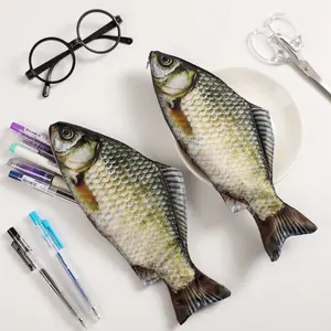 Kotak pensil ikan, kantung pensil kulit tiruan kreatif kapasitas besar, perlengkapan alat tulis YY