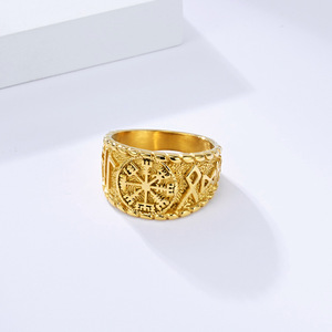 แหวนไวกิ้งนอร์ดิกสแตนเลสสตีลพร้อมดีไซน์รูนครอสเครื่องประดับสำหรับทุกเพศ - Product Image 3