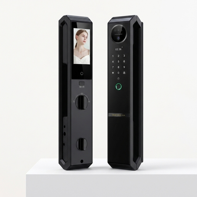 Smart Fingerprint Face Recognition Aluminum Alloy Door Lock Video Intercom Memory Card Cloud Storage Tuya App Password Wi-Fi