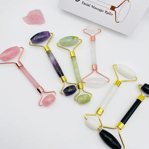 Rodillo de Jade de Cuarzo Rosa Natural de Doble Cabeza para Masaje Facial, Venta Caliente - Product Image 2