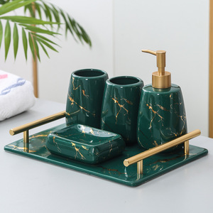 Juego de <span class=keywords><strong>Baño</strong></span> de Cerámica Moderna Azul Claro con Relieve, Ecológico, de Cuatro Piezas, con Forma de Concha, para Hotel - Product Image 6