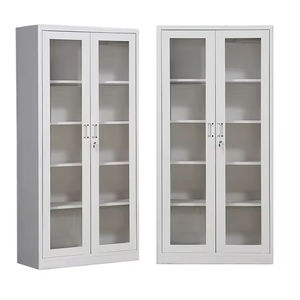 Archivador con cerradura para muebles de almacenamiento de acero y metal para oficina en casa con 4 estantes ajustables y 2 puertas batientes de vidrio - Product Image 2