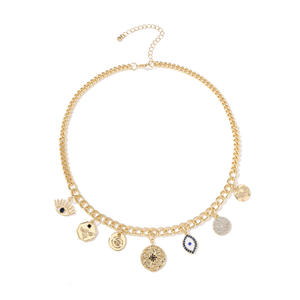 Collar de moda chapado en oro de 18 quilates de aleación de Zinc para mujer, collar de Babero con colgante pequeño de diamante en relieve con moneda de misticismo para niñas y mujeres - Product Image 4