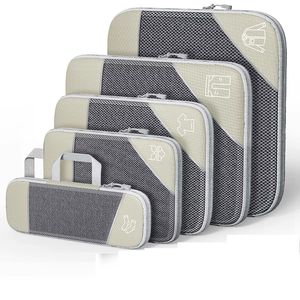 Ensemble de 5 cubes d'emballage de bagages modernes grande capacité Polyester organisateur de voyage sacs de rangement pliables et durables pour le salon - Product Image 5