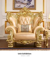 Canapé d'art combiné en cuir véritable de qualité supérieure, luxueux, de style européen, sculpté double face, en forme de U, en bois massif, pour villa