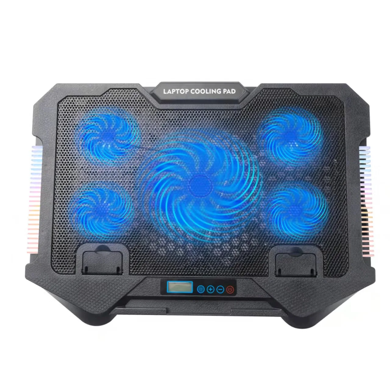 Adjustable RGB Laptop Cooling Pad with 5 Quiet Fans and Touch Control Metal Panel Portable Laptop Cooler With Phone Stand